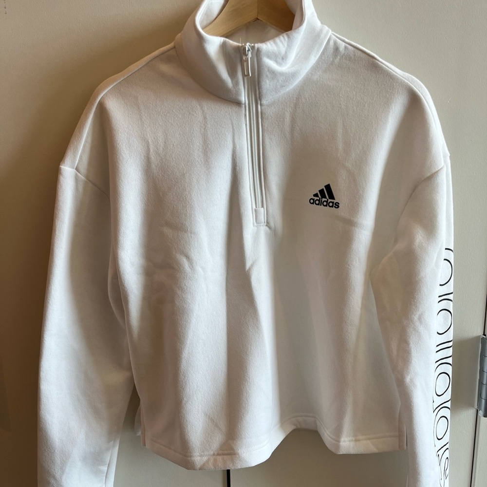 Addidas white fleece half zip sweatshirt